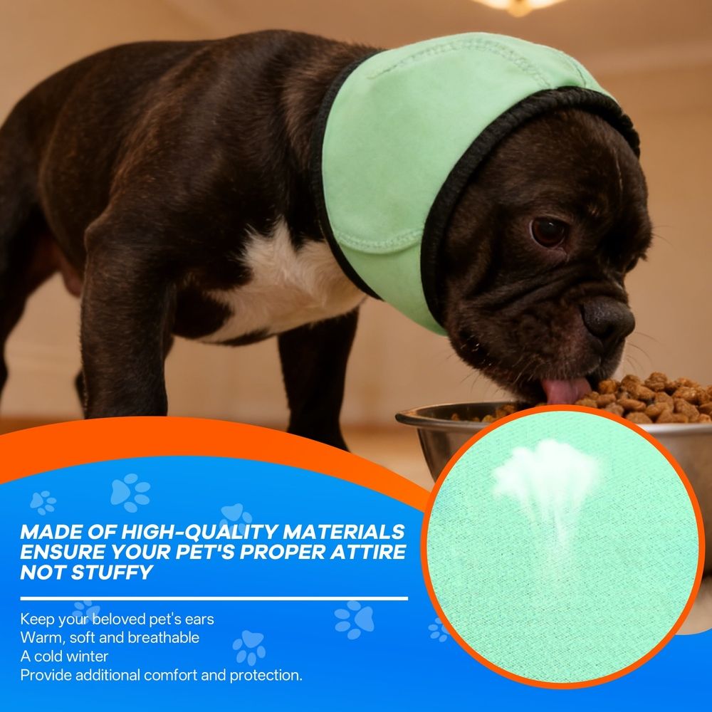 Dog Ear Muffs,Elasticity Adjustable No Flap Ear Wraps for Dogs,Dog Ears Headband for Noise Reduction and Sound Insulation When Swimming in Summer,Green,S