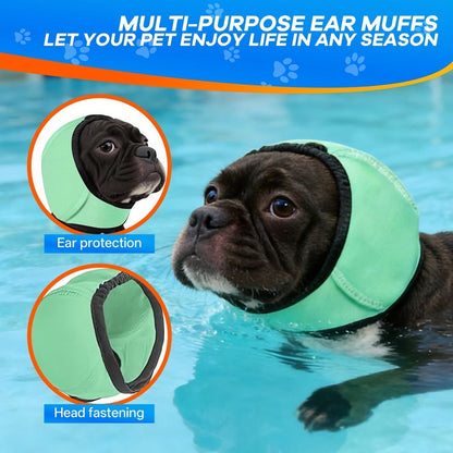 Dog Ear Muffs,Elasticity Adjustable No Flap Ear Wraps for Dogs,Dog Ears Headband for Noise Reduction and Sound Insulation When Swimming in Summer,Green,S