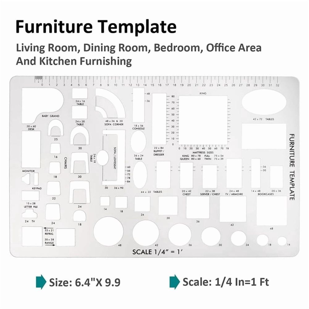 Architectural Drafting Tools: 3-Piece Ruler Set for House Plans, Furniture, Kitchen & Interior Design
