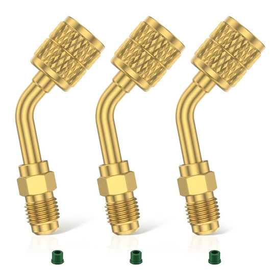 R-32 R-454B Refrigerant Adapter, 3Pcs A2L Tank Brass 45° HVAC Charging Adapter Fitting with 1/4 Inch Left-Hand Thread for Service Hoses
