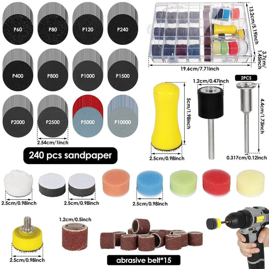 268-Pack Wet-Dry Sanding Disc & Drum Set with Sponge Polishing Pad – Precision Finishing, Ideal for Sanding & Polishing
