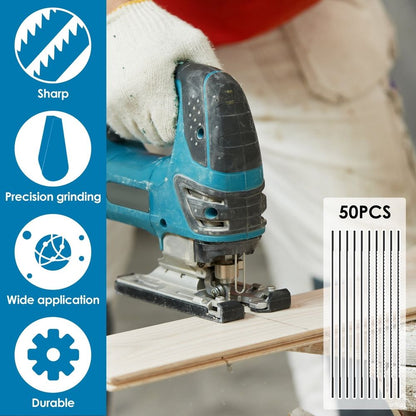 5 Inch Plain End Scroll Saw Blade Set, Pinless High Carbon Steel Plain End Scroll Saw Blade Set, 50 Pack ( 28TPI, 10TPI )