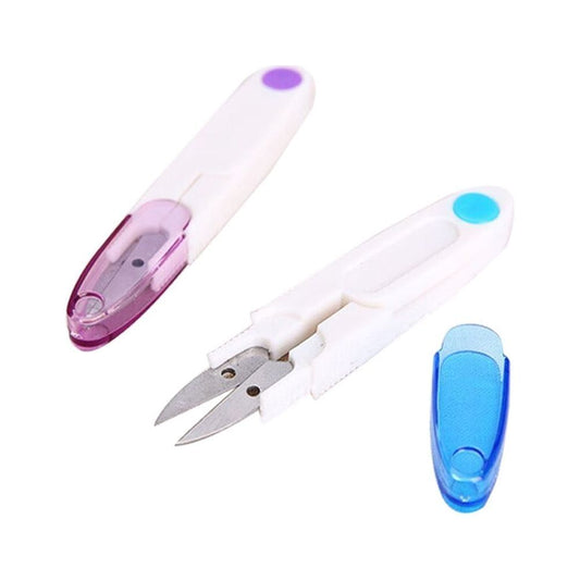 U-Shaped Thread Snips,Compact Stainless Steel Sewing Scissors with Safety Cover,Portable Embroidery Clipper for Stitch Trimming and Craft DIY,Random Color