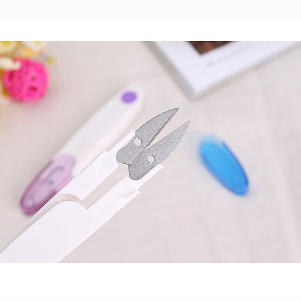 U-Shaped Thread Snips,Compact Stainless Steel Sewing Scissors with Safety Cover,Portable Embroidery Clipper for Stitch Trimming and Craft DIY,Random Color