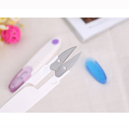 U-Shaped Thread Snips,Compact Stainless Steel Sewing Scissors with Safety Cover,Portable Embroidery Clipper for Stitch Trimming and Craft DIY,Random Color