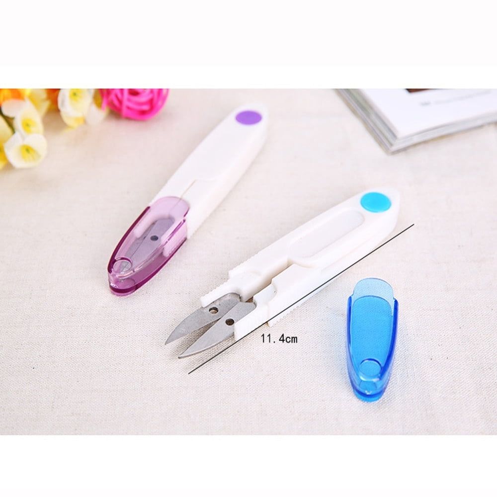 U-Shaped Thread Snips,Compact Stainless Steel Sewing Scissors with Safety Cover,Portable Embroidery Clipper for Stitch Trimming and Craft DIY,Random Color