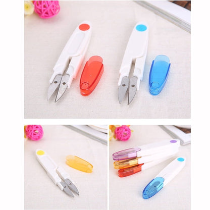 U-Shaped Thread Snips,Compact Stainless Steel Sewing Scissors with Safety Cover,Portable Embroidery Clipper for Stitch Trimming and Craft DIY,Random Color