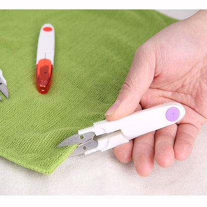 U-Shaped Thread Snips,Compact Stainless Steel Sewing Scissors with Safety Cover,Portable Embroidery Clipper for Stitch Trimming and Craft DIY,Random Color