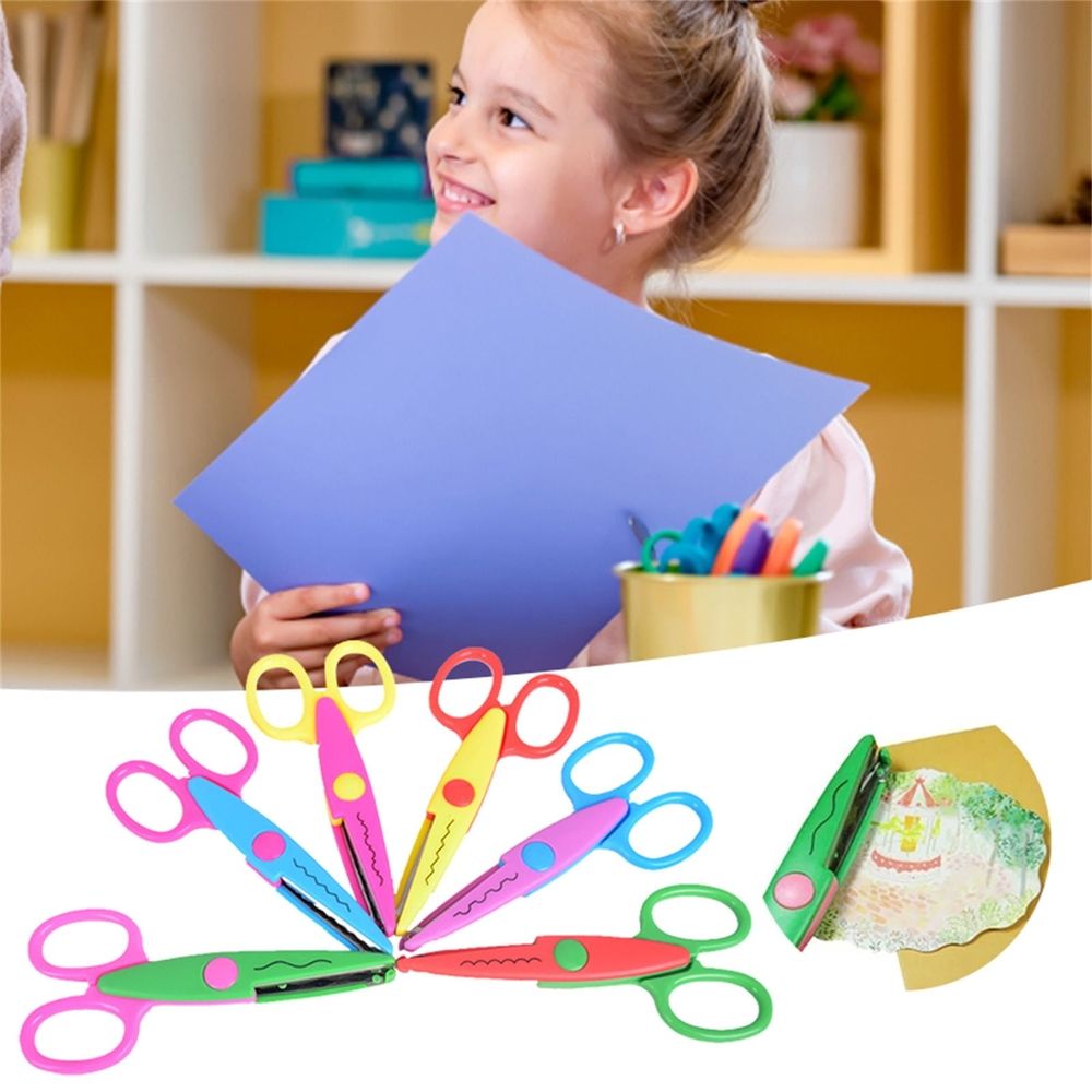 6 Pcs Decorative Edge Scissors, Plastic Design Safety Art Scissors, Creative Crafts Scissors Paper Scrapbooking Decorative Wave Lace Edge Cutters