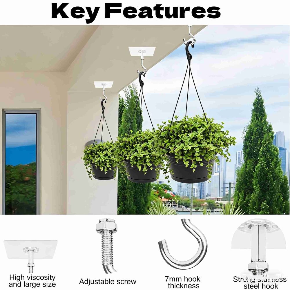 5 Pack Ceiling Hooks Adhesive, Ceiling Hooks Heavy Duty for Hanging Plants, Holds Up to 30lbs, No Drill Ceiling Hooks for Lights, Lanterns,Wind Chimes,Christams Wreath Socks