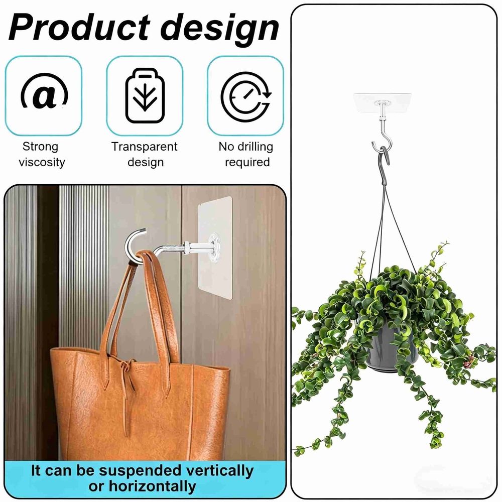 5 Pack Ceiling Hooks Adhesive, Ceiling Hooks Heavy Duty for Hanging Plants, Holds Up to 30lbs, No Drill Ceiling Hooks for Lights, Lanterns,Wind Chimes,Christams Wreath Socks