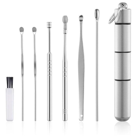 Earwax Removal Kit, Stainless Steel Ear Curette Ear Wax Remover Tool Silver Ear Wax Remover Set Ear Wax Ear Pick Tools Reusable Ear Cleaner Ear Cleansing Tool with Storage Box