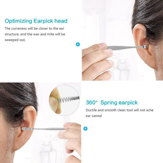 Earwax Removal Kit, Stainless Steel Ear Curette Ear Wax Remover Tool Silver Ear Wax Remover Set Ear Wax Ear Pick Tools Reusable Ear Cleaner Ear Cleansing Tool with Storage Box