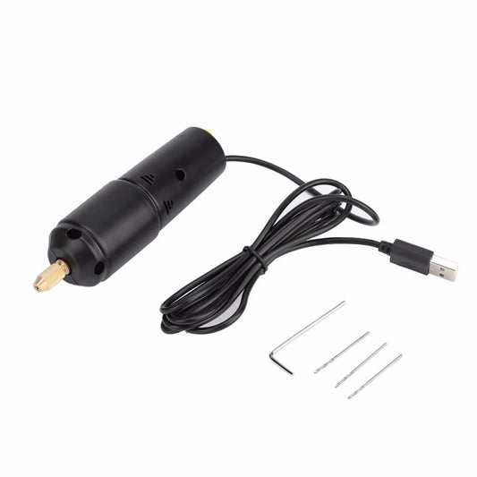 Mini USB Handheld Drill with 3 Drill Bits and 1 Wrench DIY Crafts Tool Black