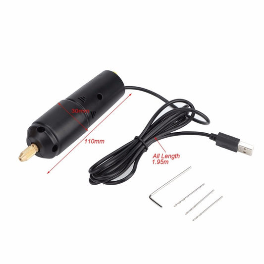 Mini USB Handheld Drill with 3 Drill Bits and 1 Wrench DIY Crafts Tool Black