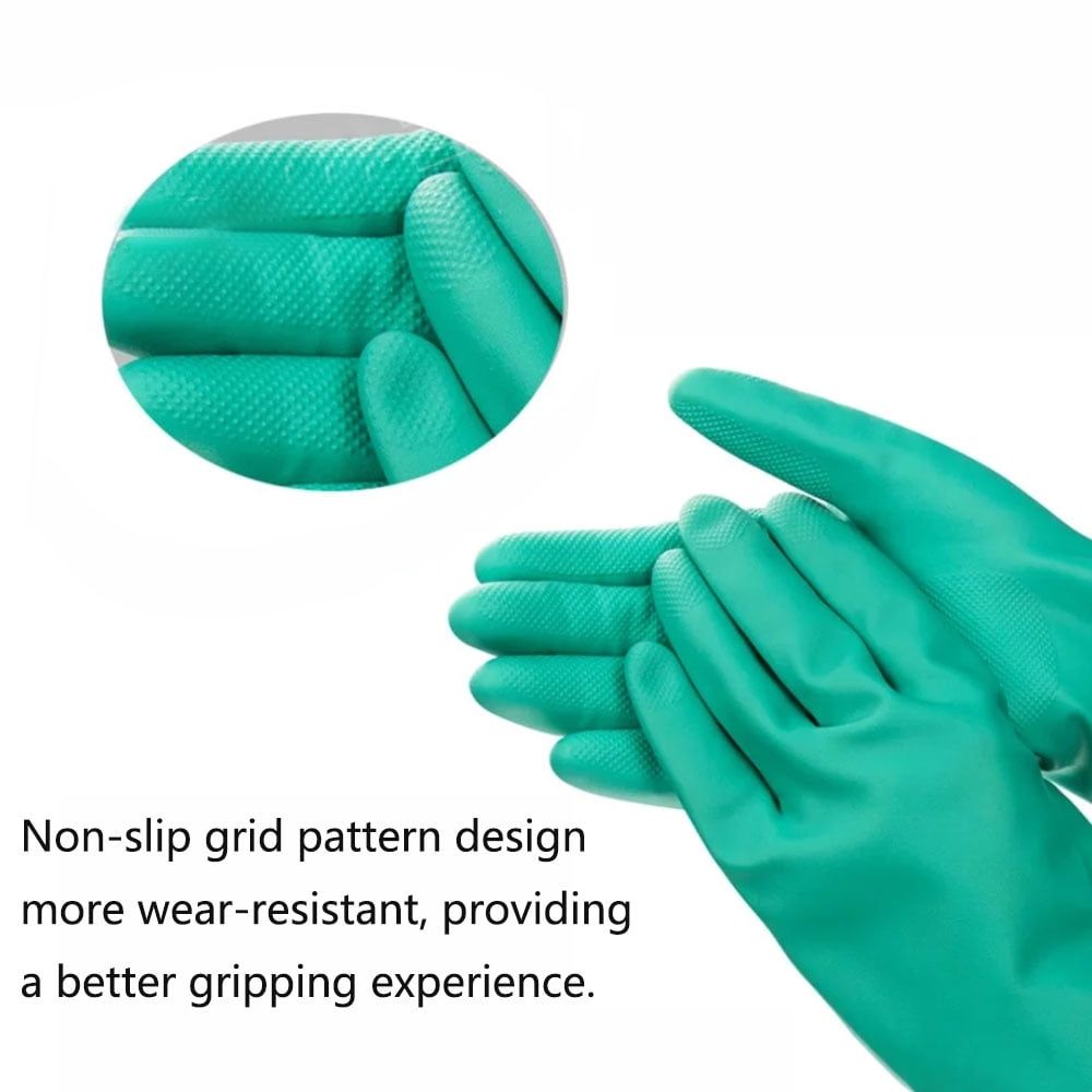Pair of Nitrile Chemical Protective Gloves Cleaning Washing Painting Use Size XL Green