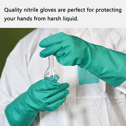 Pair of Nitrile Chemical Protective Gloves Cleaning Washing Painting Use Size XL Green