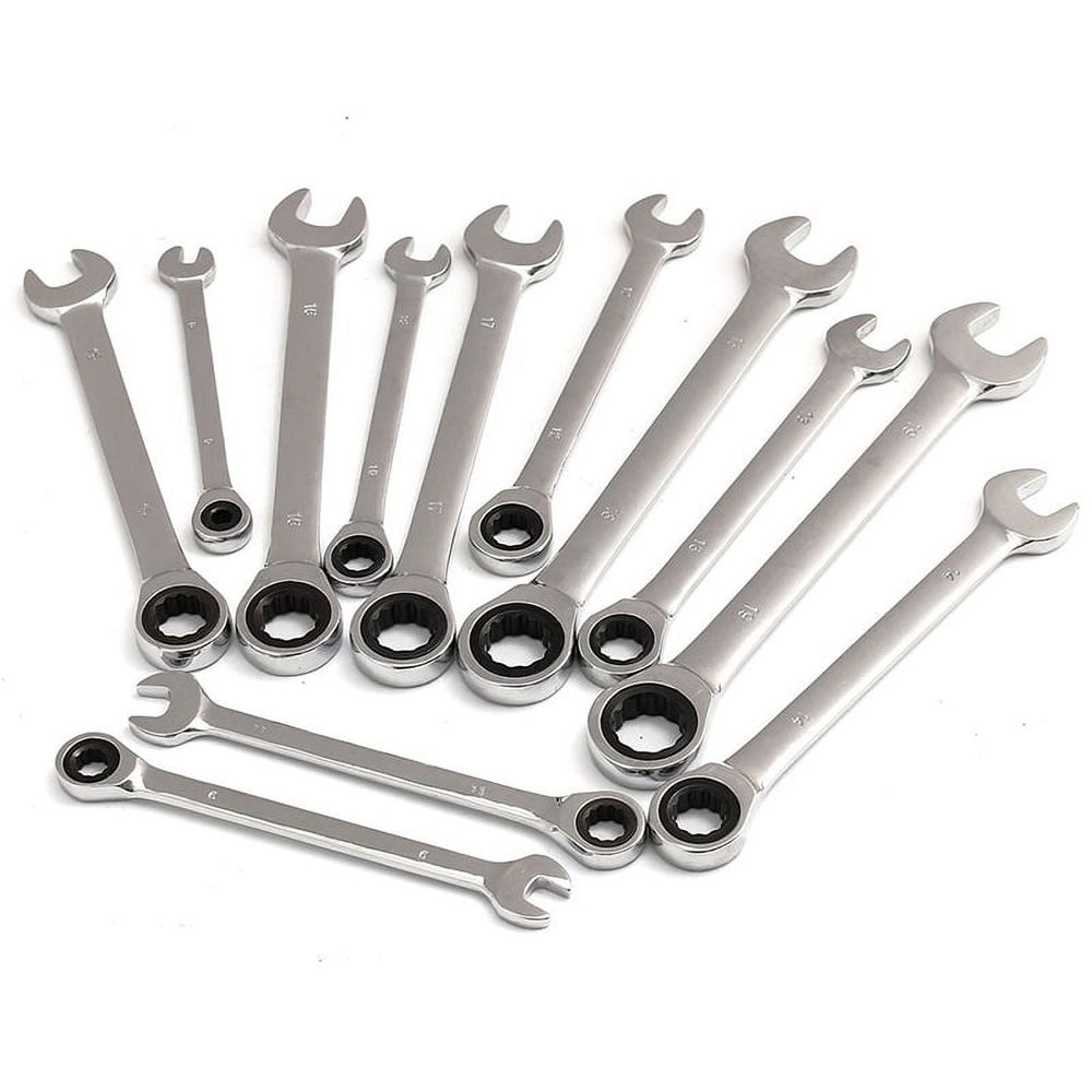 Dual Fixed Head Ratchet Wrench Chrome Vanadium Steel Repair Machine Auto Tool Silver 13MM