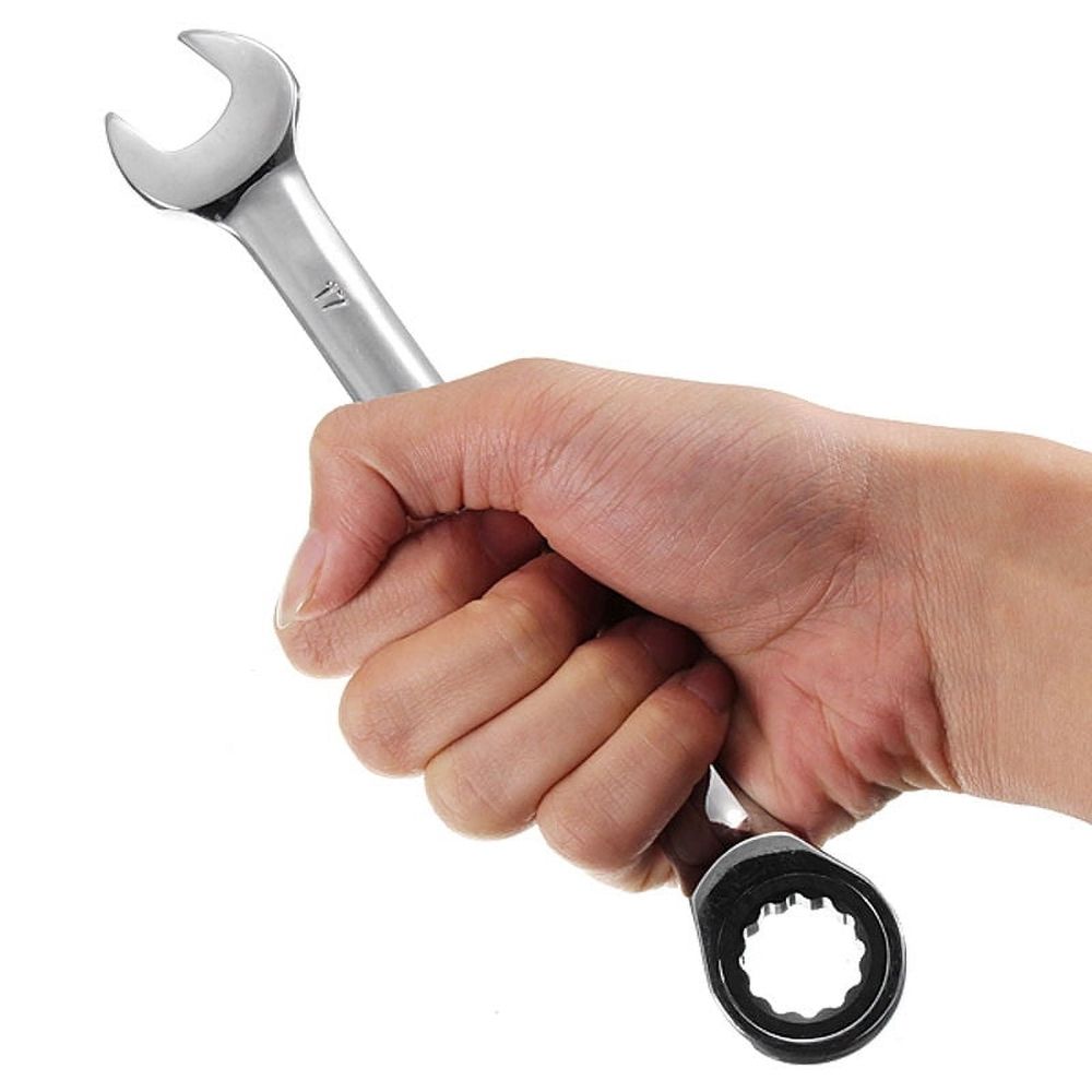 Dual Fixed Head Ratchet Wrench Chrome Vanadium Steel Repair Machine Auto Tool Silver 13MM