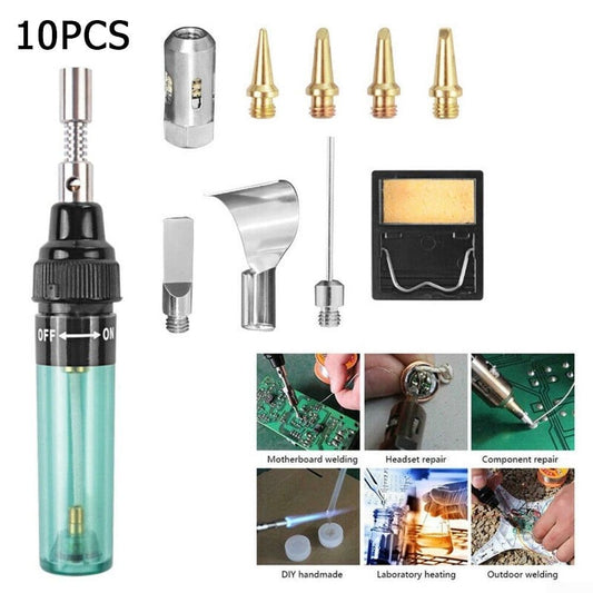 Butane Gas Soldering Iron Cordless Welding Torch Pen Tool Kit + Accessory Set
