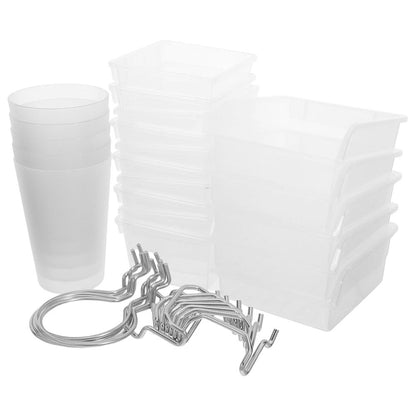 20Pcs Pegboard Storage Bin Set with Hooks Clear Wall Mount Organizer for Workshop and Kitchen