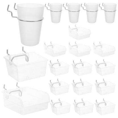 20Pcs Pegboard Storage Bin Set with Hooks Clear Wall Mount Organizer for Workshop and Kitchen