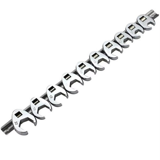 10Pcs 3/8Inch Drive Crowfoot Wrench 10 to 22mm Metric SAE Imperial Chrome Plated Foot Open End Spanner