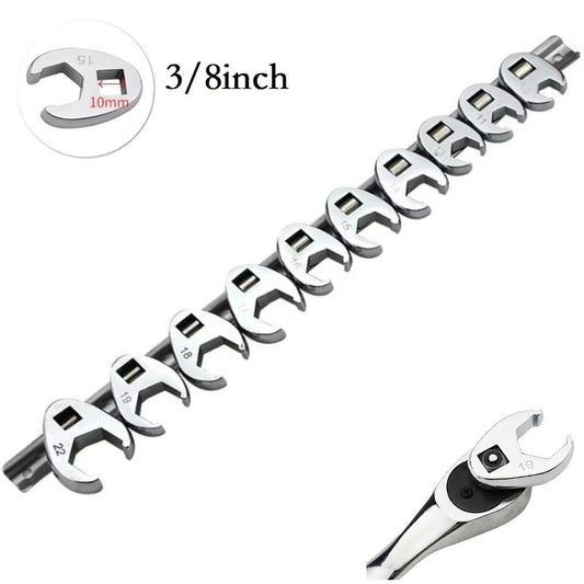 10Pcs 3/8Inch Drive Crowfoot Wrench 10 to 22mm Metric SAE Imperial Chrome Plated Foot Open End Spanner