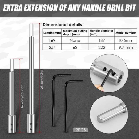 2PCS Bit Extension, 169mm 254mm Extra Long  Drill Bit, Steel Extension Rod Sturdy Drill Bit Extension Post with 2 Wrench for  Drill Bit