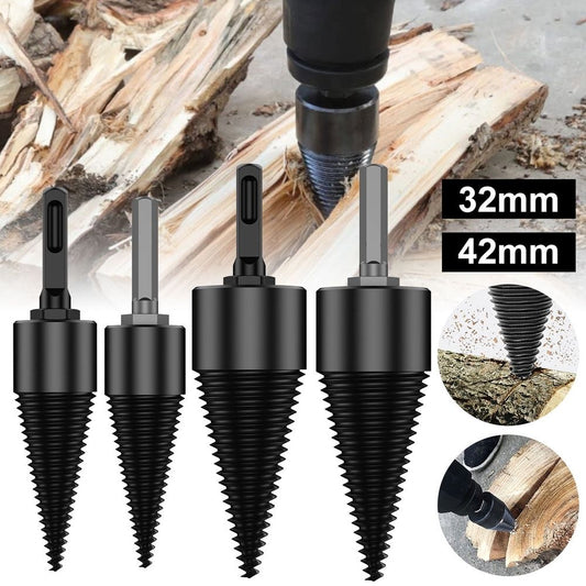 42mm Splitting Wood Cone Drill Bit, Removable Firewood Log Splitter, Hexagon Handle High Carbon Steel Drill Screw Cone Wood Splitter Drill Bit Set