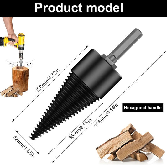42mm Splitting Wood Cone Drill Bit, Removable Firewood Log Splitter, Hexagon Handle High Carbon Steel Drill Screw Cone Wood Splitter Drill Bit Set