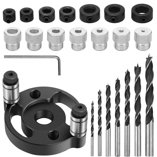 Hole Drill Positioner Locator, Adjustable Self Centering Drill Bit Set, Solid Self Centering Doweling Jig, Anti Slip Round Jig Punch Locator for Woodworking