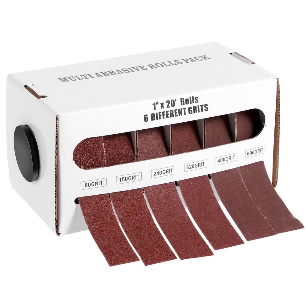 Emery Cloth Roll, 6 Grits 1"x20\', Wet Dry Sandpaper Assortment with Dispenser, 80 150 240 320 400 600 Grits for Metal and Automotive