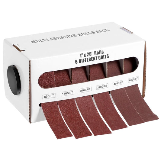 Emery Cloth Roll, 6 Grits 1"x20\', Wet Dry Sandpaper Assortment with Dispenser, 80 150 240 320 400 600 Grits for Metal and Automotive