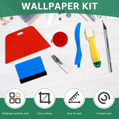 11 Piece Wallpaper Smoothing Tool Kit for Peel and Stick Wallpaper, Felt Edge Squeegee, Seam Roller, Craft Knife with Replacement Blades