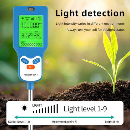 6-in-1 Soil Tester Multi-Function Digital Soil PH Meter Large Screen Digital Display Test Value PH Meter