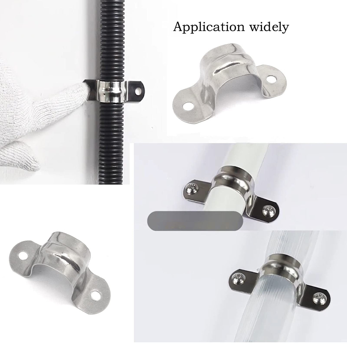 5Pcs Rigid Pipe Strap,Stainless Steel 2 Holes Cable U Bracket Pipe Clamp for Fixing Pipe or Cable 25MM