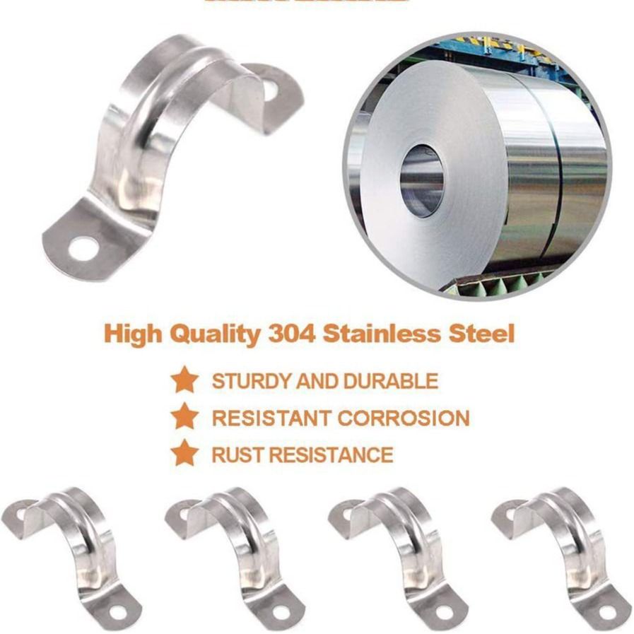 5Pcs Rigid Pipe Strap,Stainless Steel 2 Holes Cable U Bracket Pipe Clamp for Fixing Pipe or Cable 25MM