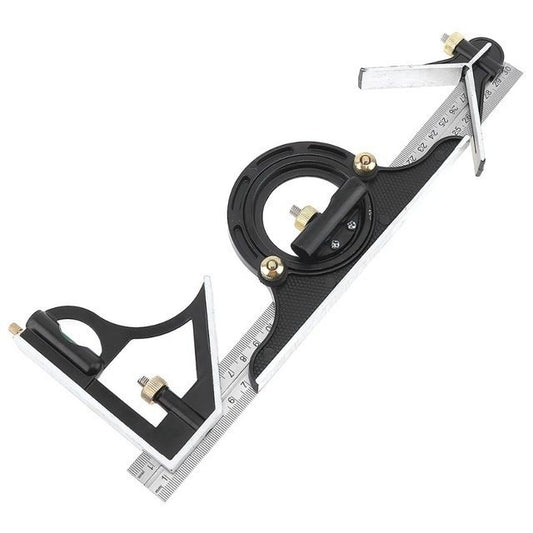 12" Adjustable Sliding Combination Square Ruler & Protractor Level Measure Measuring Set, Inch/Metric