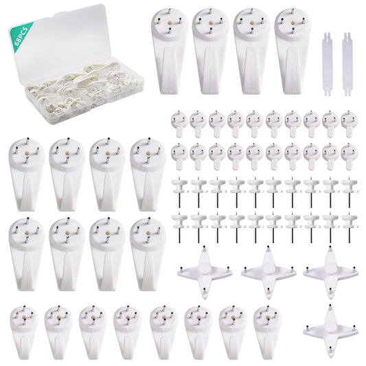 Picture Hanging Kit，Picture Hanger No Damage Wall Hangers for Picture Frame，68pcs Invisible Wall Nails for Concrete Wall (Mix)