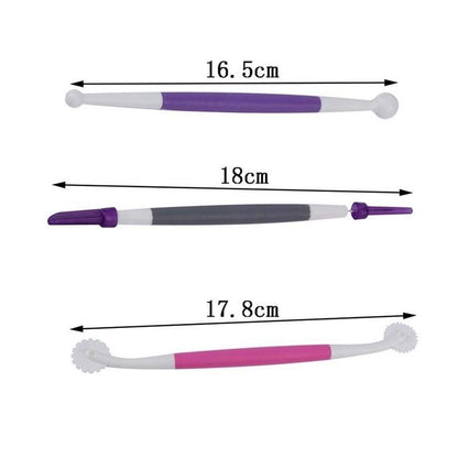 3-Piece Fondant and Gum Paste Tool Set - It Includes a Standard Ball Tool, Quilting/Stitching Tool and Cutting Blade/Pick Tool