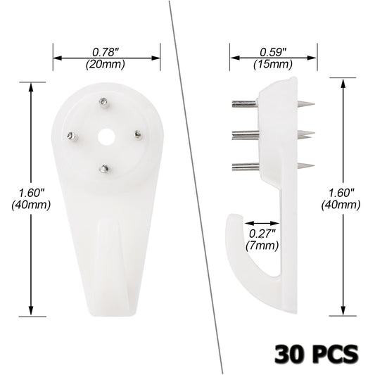 30pcs Concrete Wall Hooks, Non-Trace Picture Hanger for Wooden/Stucco/Plaster/Hard Wall, No Damage or Drilling Picture Hooks
