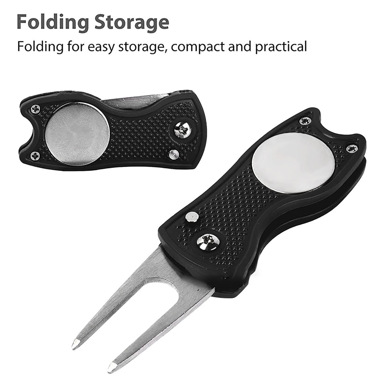 Golf Divot Repair Tool, Foldable Pop-up Button Stainless Steel Switchblade & Detachable Golf Ball Marker