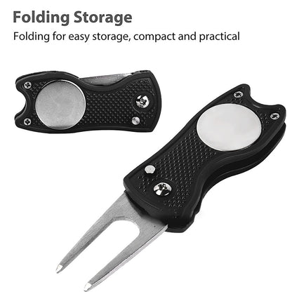 Golf Divot Repair Tool, Foldable Pop-up Button Stainless Steel Switchblade & Detachable Golf Ball Marker
