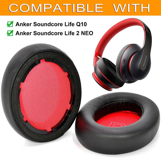 Ear Pads Replacement Ear Cushion Foam Soft Earpads Compatible with Q10 / Q10 BT/Life 2 Bluetooth Headphones Ear Cushion Black/Red
