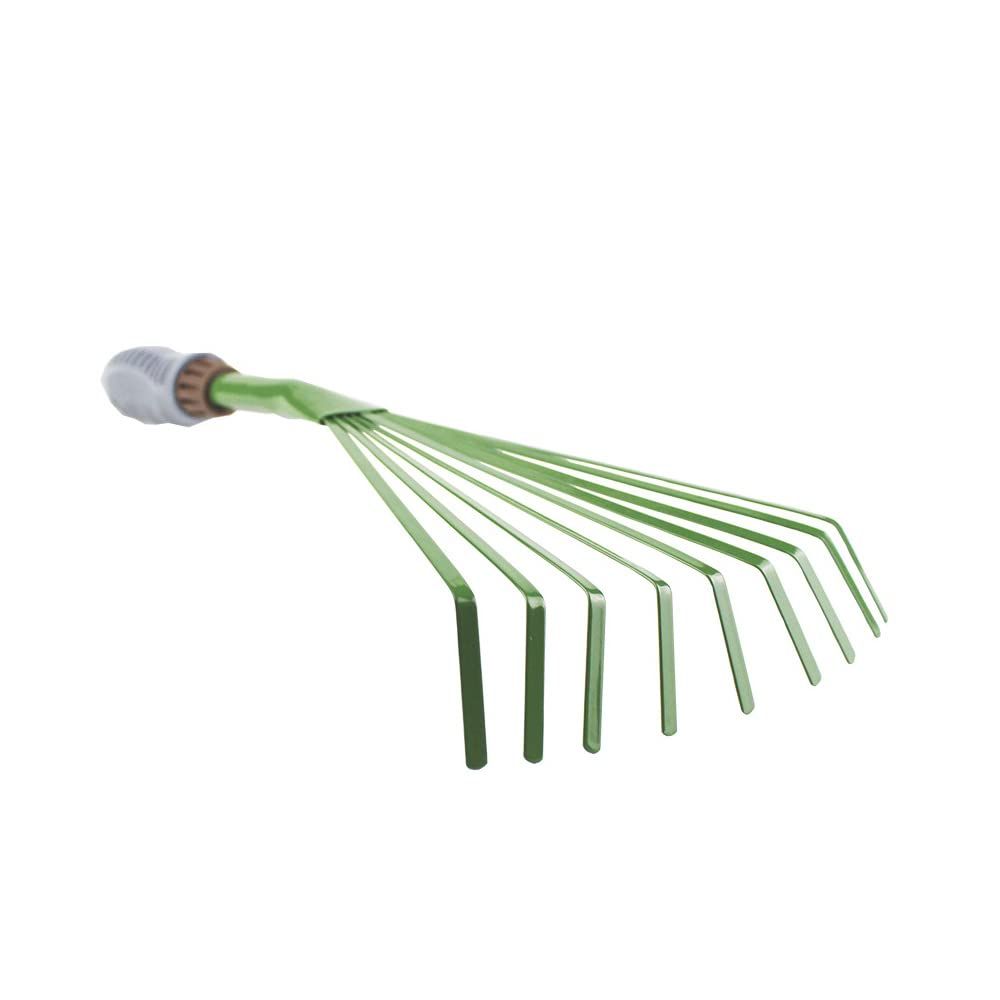 Mini Garden Rake 15.4 Inch 9 Root Iron Hand Fan Leaf Rake Handle Heavy Duty Handheld Claw Rake for Garden Patio Backyard,Sweep