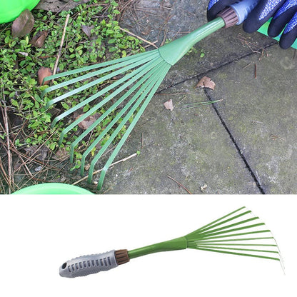 Mini Garden Rake 15.4 Inch 9 Root Iron Hand Fan Leaf Rake Handle Heavy Duty Handheld Claw Rake for Garden Patio Backyard,Sweep