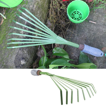 Mini Garden Rake 15.4 Inch 9 Root Iron Hand Fan Leaf Rake Handle Heavy Duty Handheld Claw Rake for Garden Patio Backyard,Sweep