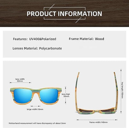 Men Women Polarized Sunglasses Round Fashionable Bamboo Frame Glasses UV400 ProtectionWood sunglasses Frame