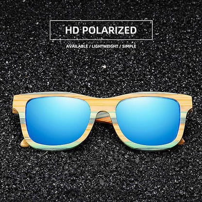 Men Women Polarized Sunglasses Round Fashionable Bamboo Frame Glasses UV400 ProtectionWood sunglasses Frame